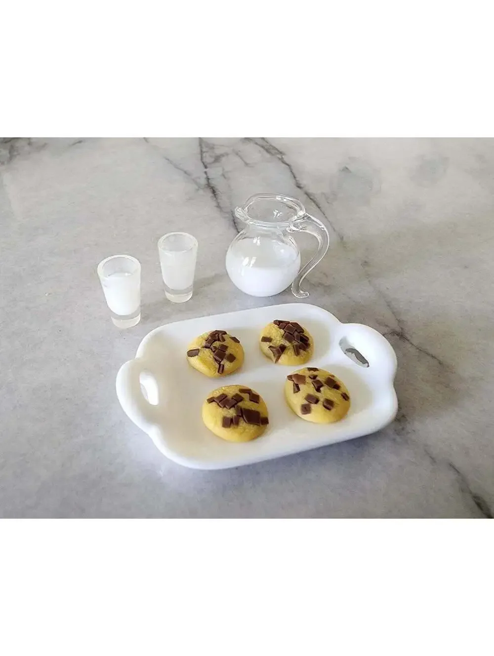 Miniature Dollhouse Milk and Chocolate Chip Cookies Tray Platter Set